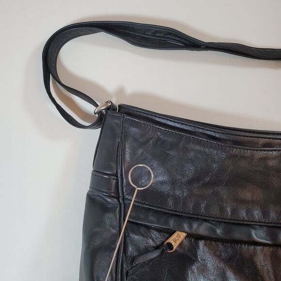 Vintage SAS Women Bag Black Leather 14" X 9" Adjustable Shoulder Crossbody Strap - Picture 10 of 14